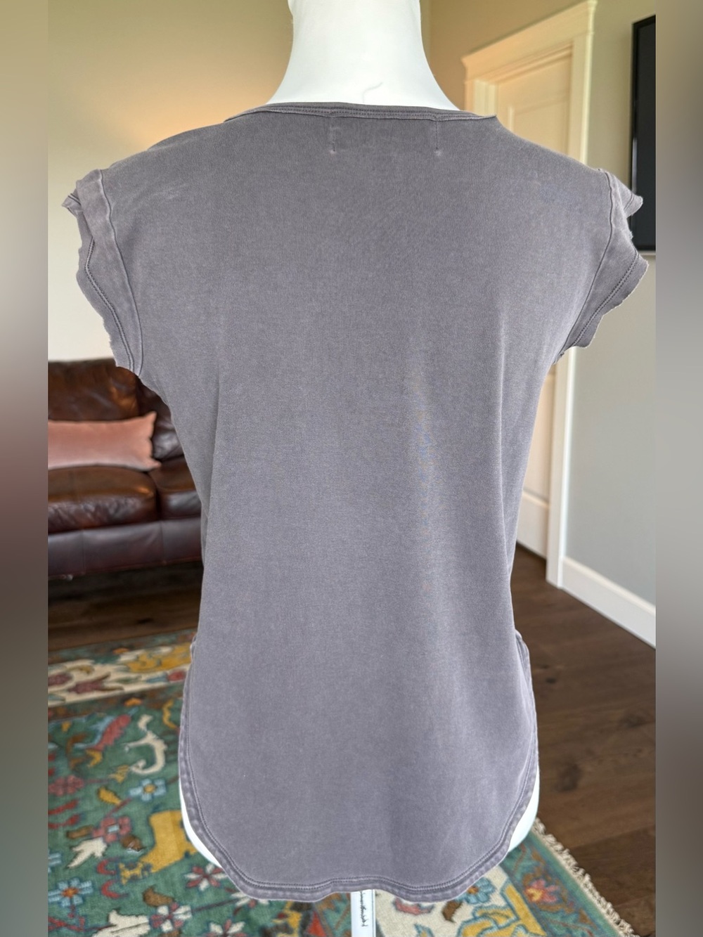Cloth & Stone 100% Cotton Crewneck Muscle Tee in Washed Dark Charcoal Gray XS - Picture 2 of 9